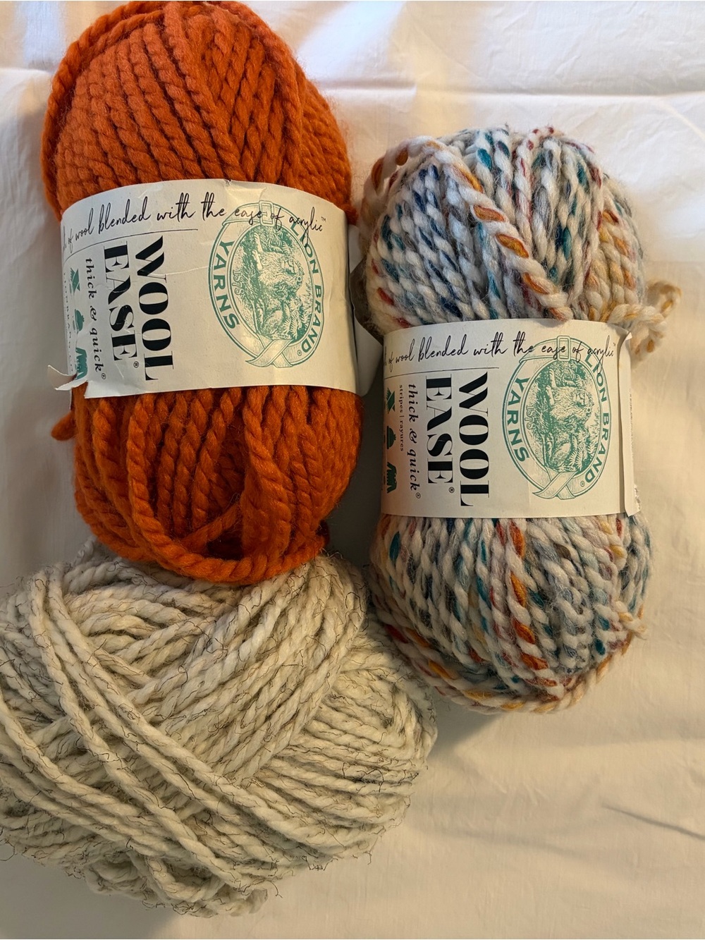 Lion Brand Wool Ease Thick & Quick Yarn Bundle - Orange, Cream, Speckled -
